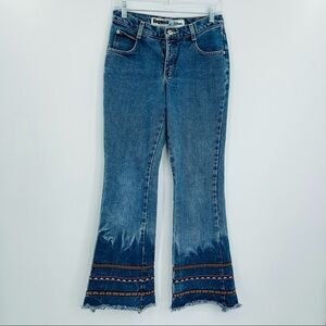 Vintage‎ Liquid X jeans flare raw hem jeans bleach look two tone boho hippie